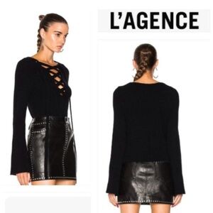 L'AGENCE Black Lace-Up Sweater